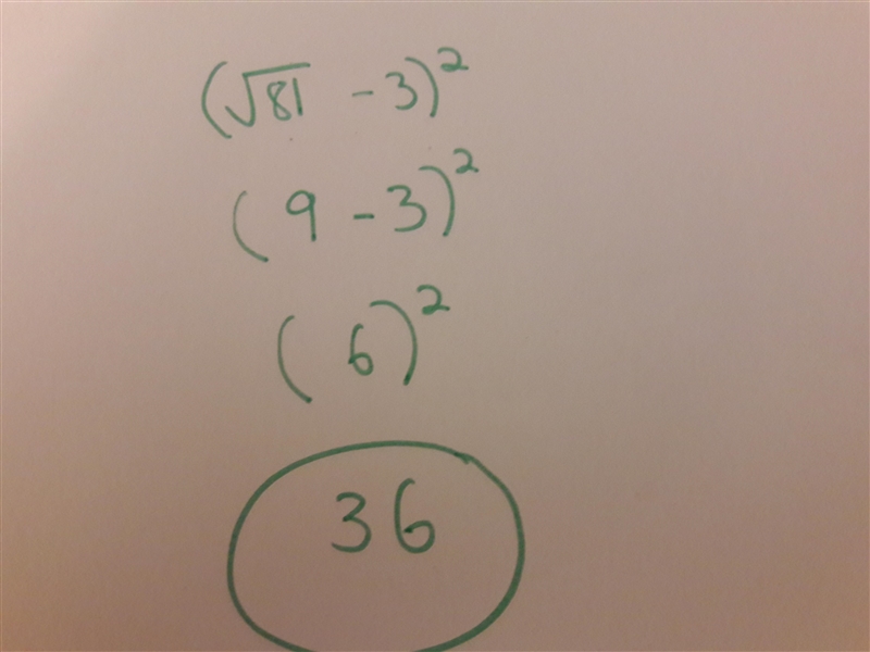 Find the value of (√81-3)²​-example-1