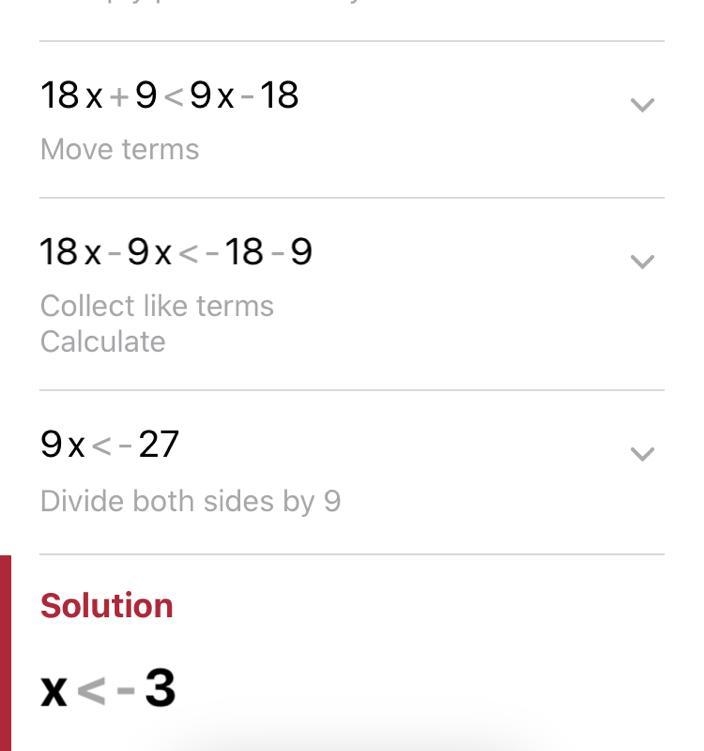 9(2X+1)<9x-18 vaule of x-example-1