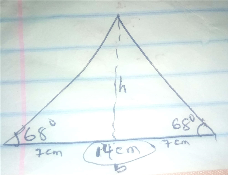 An isosceles triangle has a base whose length is 14 centimeters and whose base angles-example-1