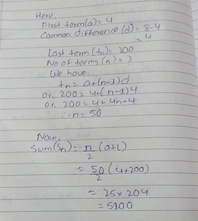 Find the sum of 4+8+12+.......+200-example-1