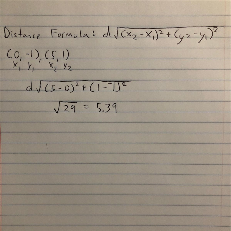 What is the distance between (0,-1), (5,1)​-example-1