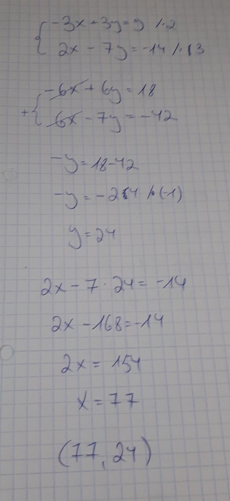 - 3x + 3y = 9 2x – 7y = -14-example-1