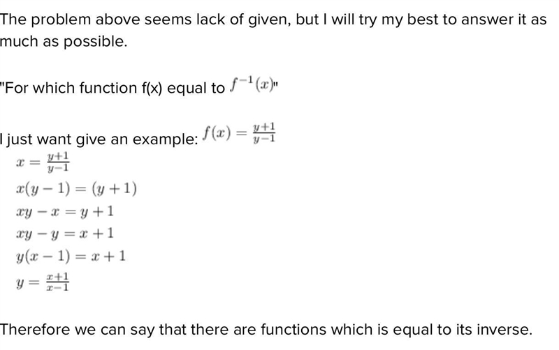 Select the correct answer. For which function is f(x) equal to f^1(x)?-example-1