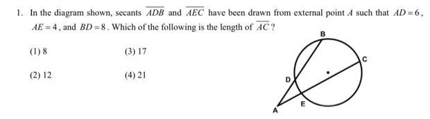 In the diagram shown, secants ADB and AEC have been drawn from external point A such-example-1