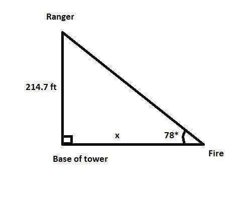 A forest ranger is on a lookout tower in a forest. His observation tower is 214.7 feet-example-1