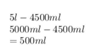 Billy made 5 liters of punch his friend drank 4,500 milliliters-example-1