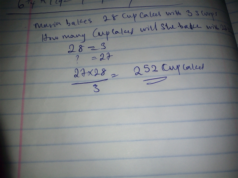 Maria can bake 28 cupcakes with 3 scoops of flour. How many cupcakes can she bake-example-1