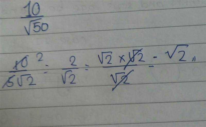 Which expression is equal to 10/√50 Please show work thx:)-example-1