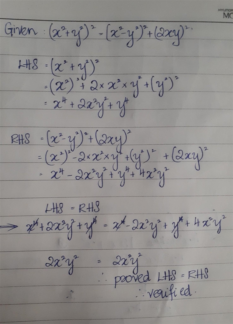 "verify the following Pythagorean identity for all values of x and y"​-example-1