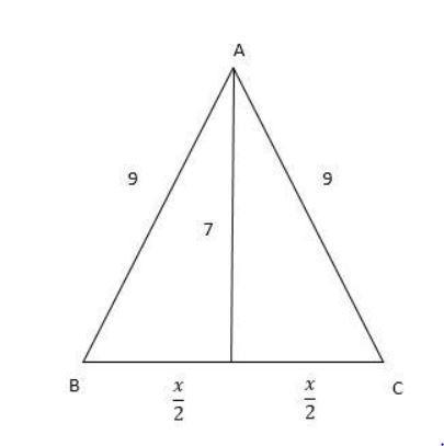 Jacks tent is shaped like an isosceles triangle. The height of the tent measures 7 feet-example-1