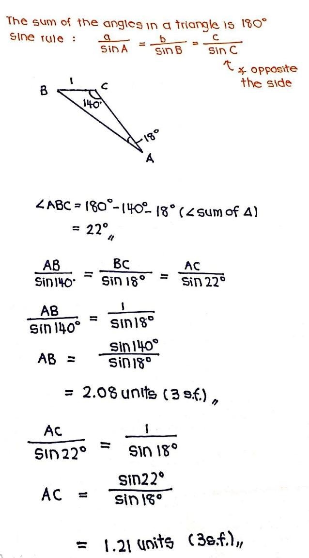 Solve the given triangle by finding the missing angle and the other side lengths.-example-1