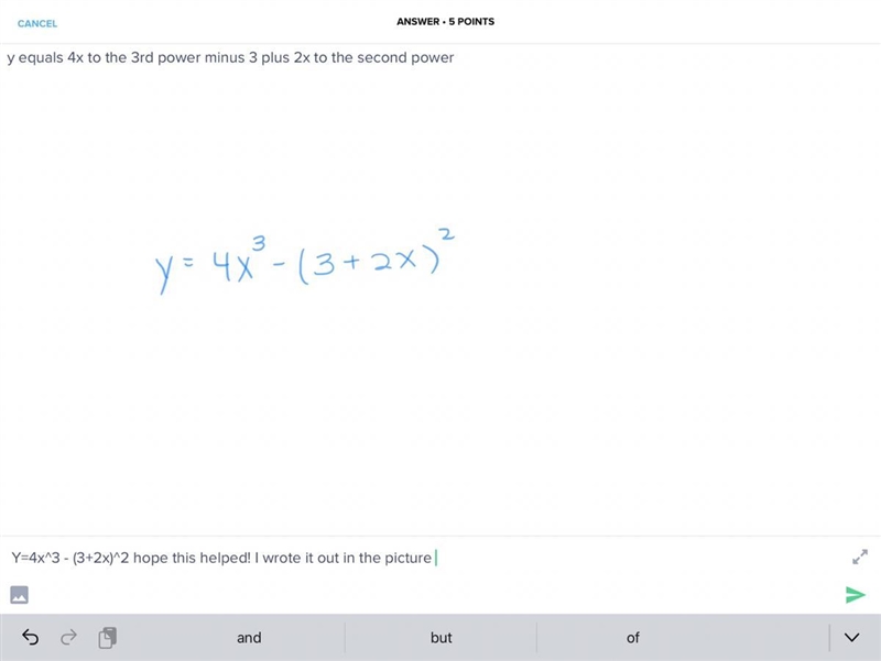 Y equals 4x to the 3rd power minus 3 plus 2x to the second power-example-1