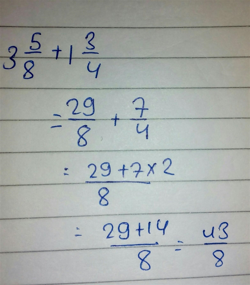 Convert 3 5/8 + 1 3/4 to an improper fraction-example-1