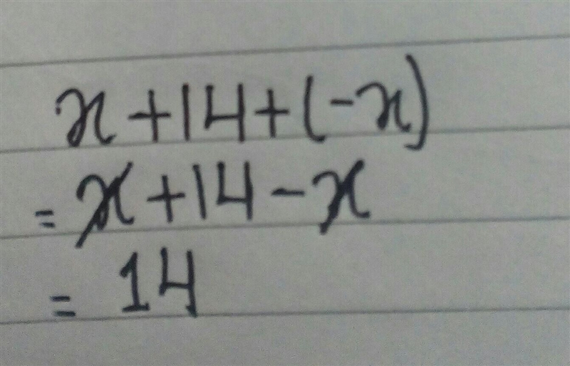 Simplify x + 14 + (-x) =-example-1