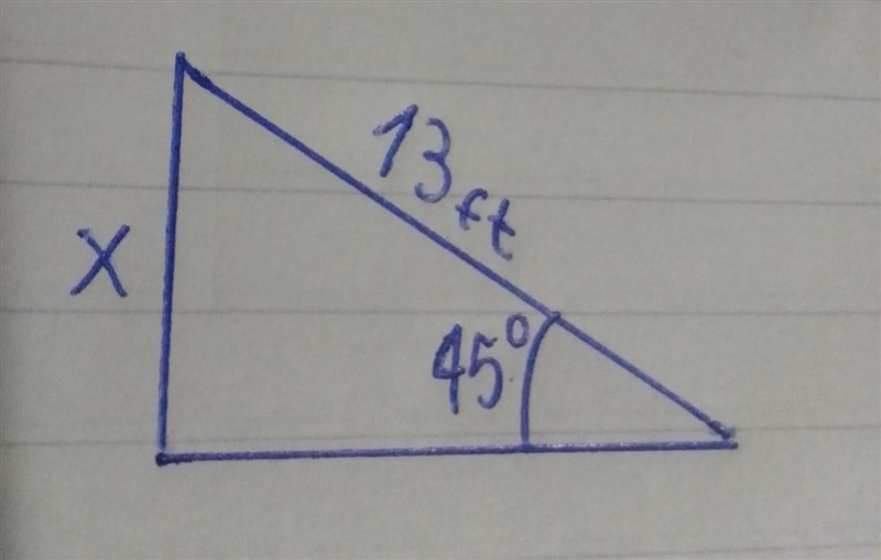 A 13 ft ladder is resting on a wall. The angle the ladder makes with the floor is-example-1