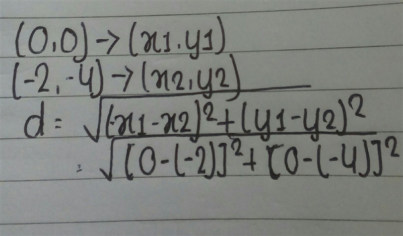 Which equation can be used to determine the distance between the origin and (-2,-4)?-example-1