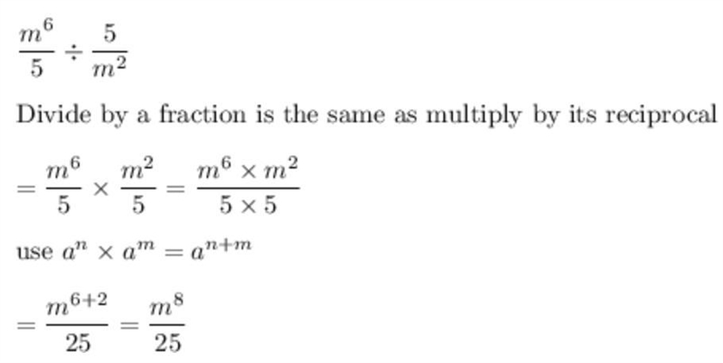 What is the quotient of m^6/5/5/m^2? Assume m0.-example-1