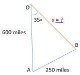 A plane flies due south for 600 miles. It turns and flies 250 miles , 35 degrees east-example-1