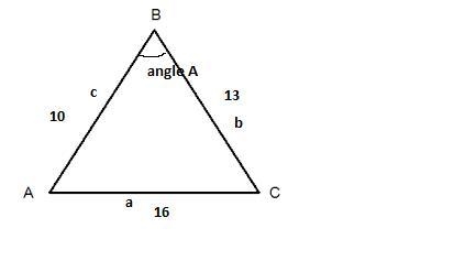 triangle ABC, side AB = 10, side AC = 13, and side BC = 16. What is the measure of-example-1