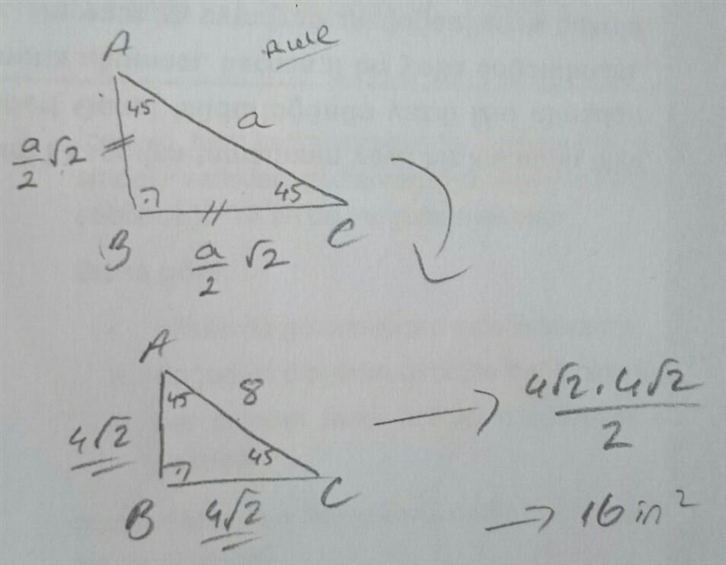 What is the area of a right triangle with a hypotenuse of 8 inches if one of the acute-example-1