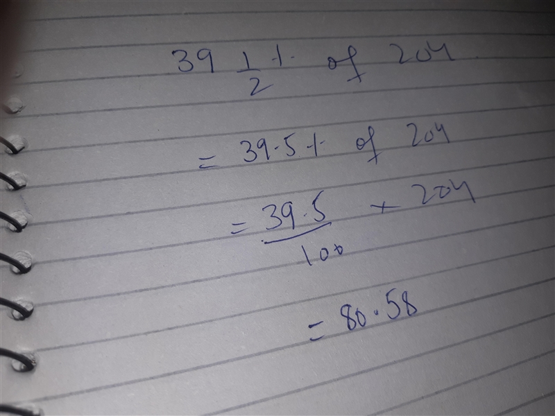 What is 39 1/2% of 204 as a decimal-example-1