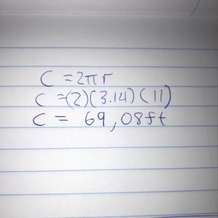 The radius of a circle measures 11ft. what is the circumference of the circle? use-example-1