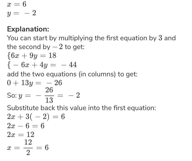 Solve the system. (DUE 4:00 AM!) -2x - 2y = 22 x = - 3y -25-example-1