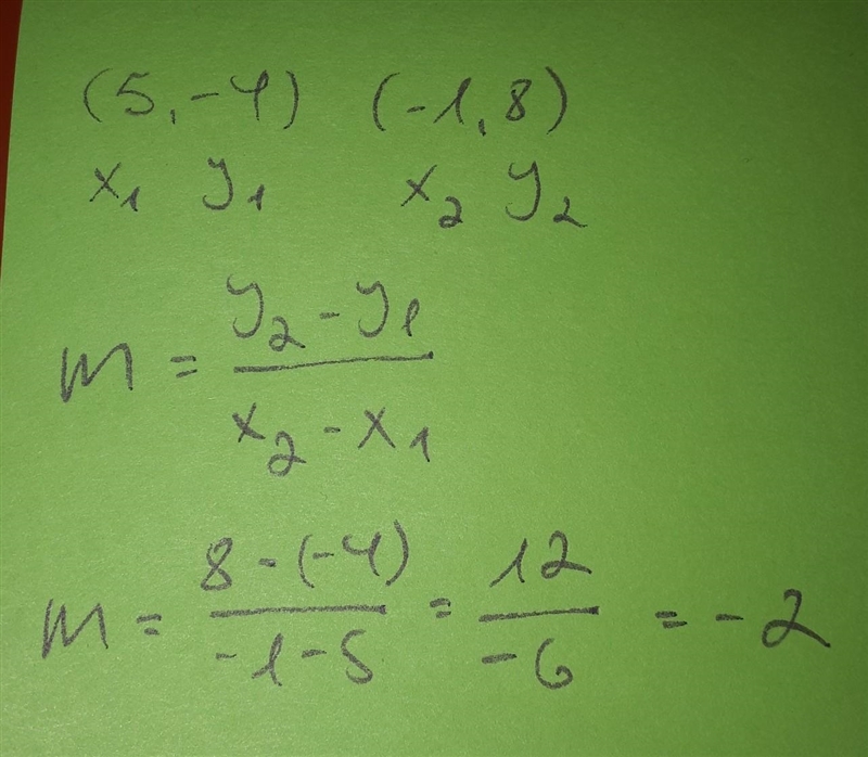 What is the slope of the line that contains the points (-1, 8) and (5,-4)? O A. 2 O-example-1