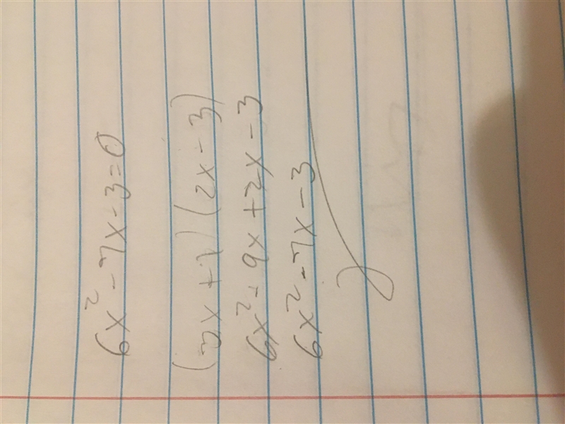 Solve for x, give exact answers: 6x^2 - 7x - 3 = 0-example-1