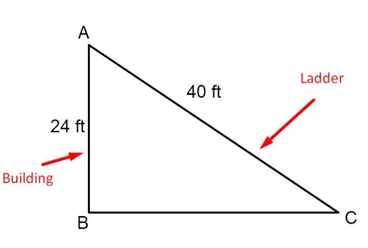 If you place a 40 foot ladder against the top of a 24 foot building how many feet-example-1