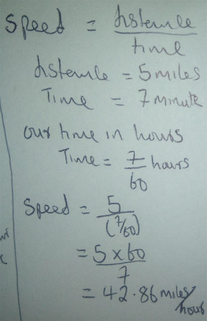 if an ambulance is able to respond to a car accident located 5 miles away in 7 minutes-example-1