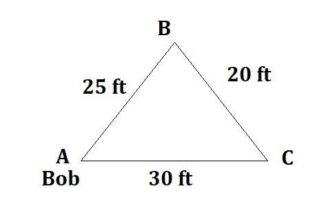 A triangle is formed between Bob and 2 lampposts. The distance from Bob to one lamppost-example-1