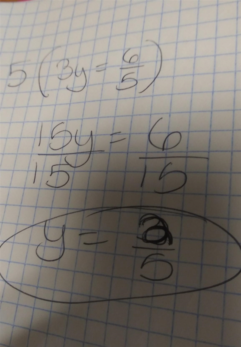 Solve for y. 6/5=3y plz answer-example-1