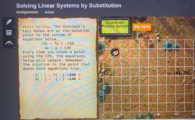 Where to Dig: The dinosaur's tail bones are at the solution point to the system of-example-1