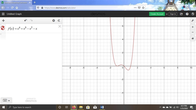 Which of the following graphs could be the graph of the function f(x) = x4 + x3 – x-example-1