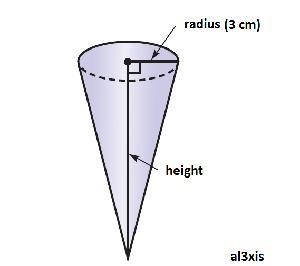 The volume of an ice cream cone is about 3 65.94 cm If the radius of the cone is 3 cm-example-1