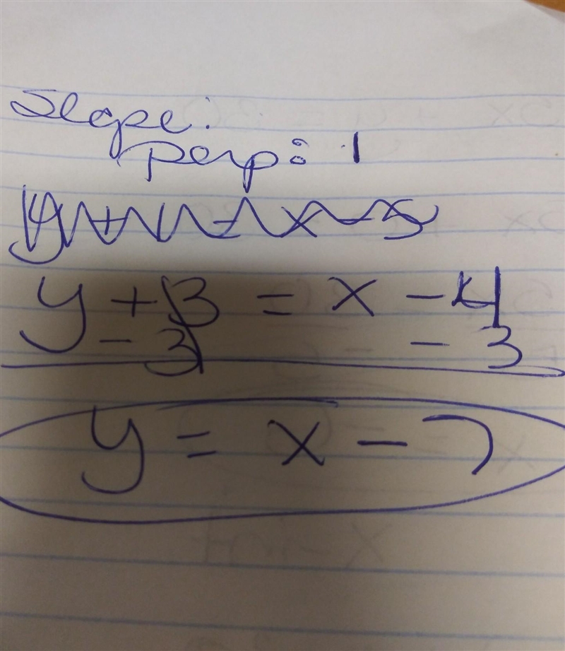 Write an equation of the line passing through point P that is perpendicular to the-example-1