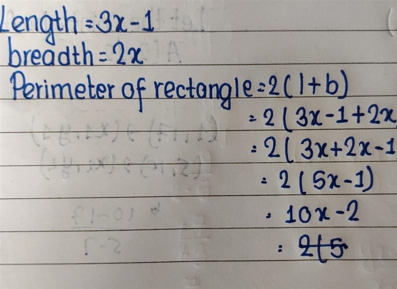 A rectangle has a length 3x-1 and a width 2x. What is the perimeterof the rectangle-example-1