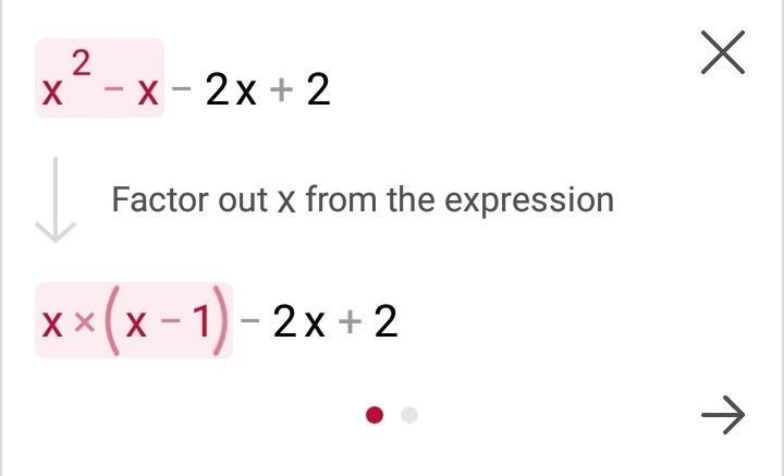 Factor the expression. x squared minus 3 x plus 2-example-2