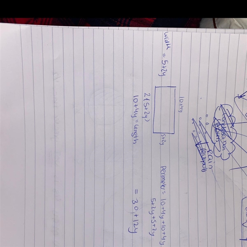 The width of a rectangle is represented by 5 + 2y the length is twice as long as the-example-1