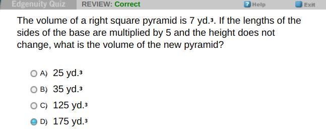 Hurry please! The volume of a right square pyramid is 7 yd.. If the lengths of the-example-1