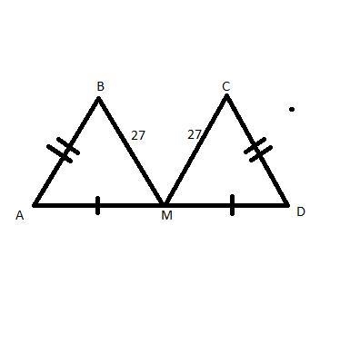 M is the midpoint of AD. Triangles A B M and D C M are connected at point M. Sides-example-1