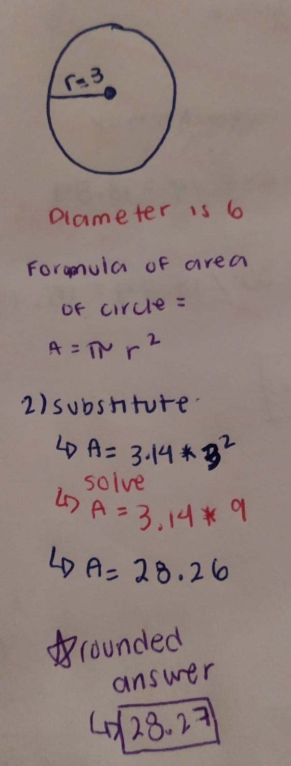 Find the area of the circle r=3 ft.-example-1