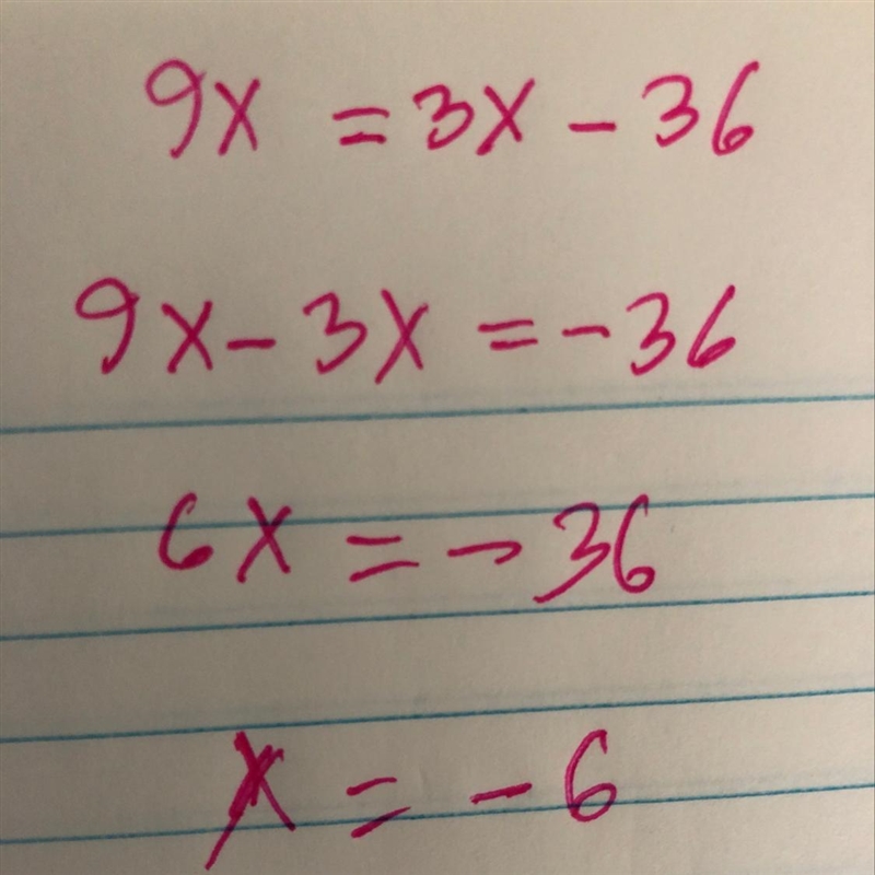 9x = 3x – 36 solve the equation-example-1