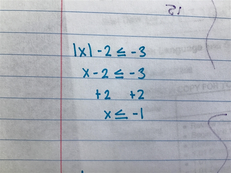 Which of the following is the solution to |x|-2 ≤ -3 ?-example-1