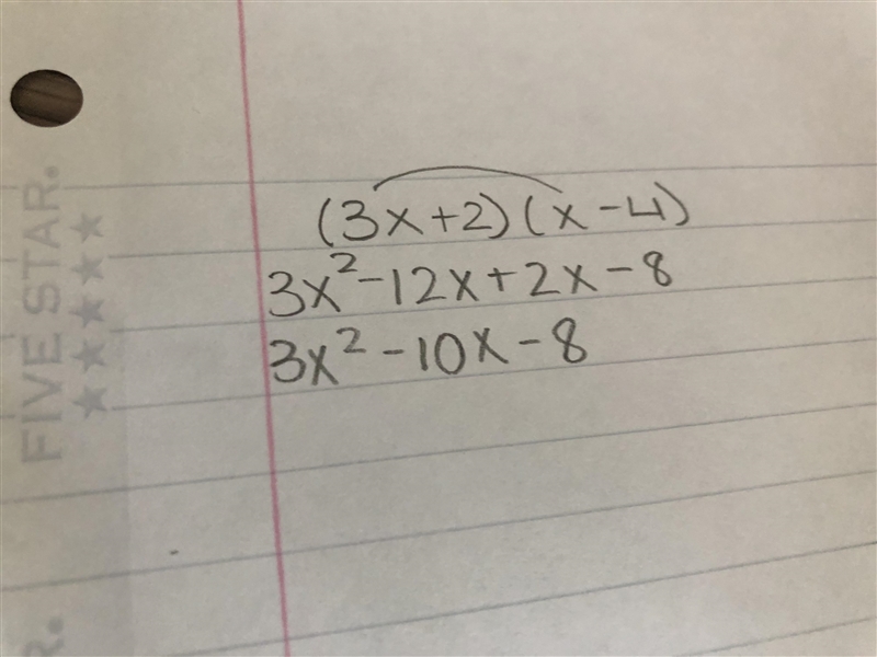 Multiply the binomial. To write x2 use "^". X^2 (3x + 2) (x– 4)-example-1