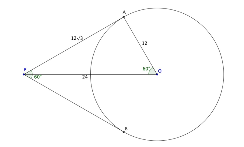 Two segments from P are tangent to circle O. If m angle P=60 and the radius of circle-example-1