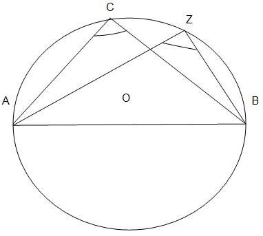 Inscribed shapes Angle C is inscribed in circle O. AB is a diameter of circle O. What-example-1