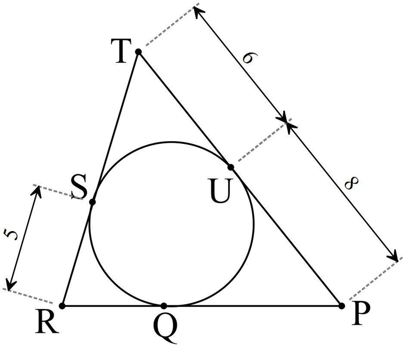 The circle is inscribed in triangle PRT. A circle is inscribed in triangle P R T. Points-example-1