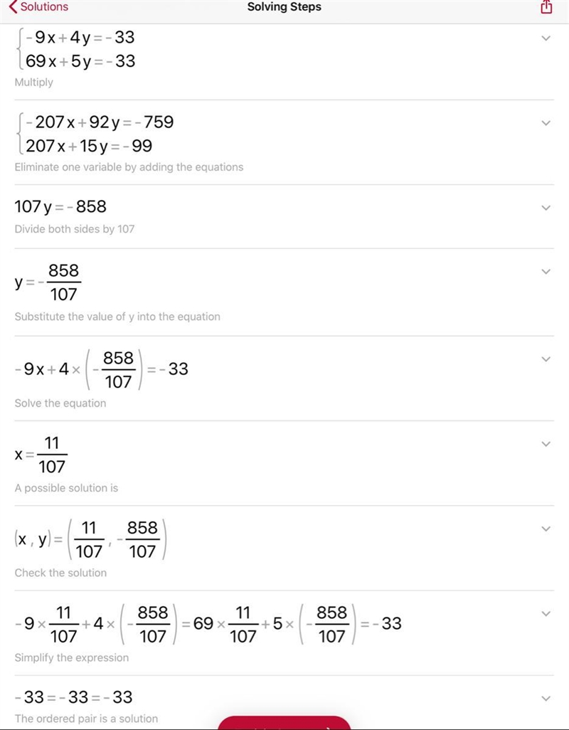 Solve the system of equations.- 9x + 4y = 69x + 5y = -33​-example-1